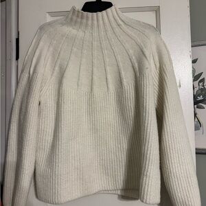 Nine West Cream Ribbed Women's Turtleneck Sweater